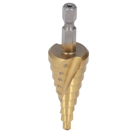 

EOTVIA Step Drill Bit High Speed Steel Spiral Flute Cone Centering Drilling Tool With Hex Shank 4‑20mm Spiral Flute Step Bit High Speed Steel Drill Bit