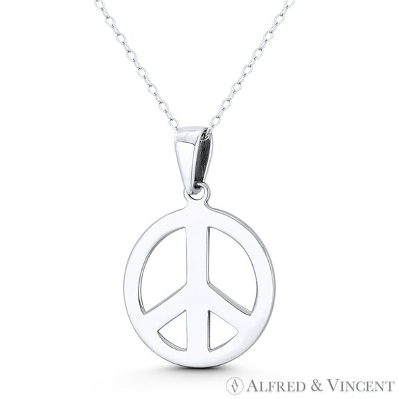Peace Sign Symbol Cutout Hippie Charm 32x22mm (1.25x0.9in) Pendant in .925 Sterling Silver