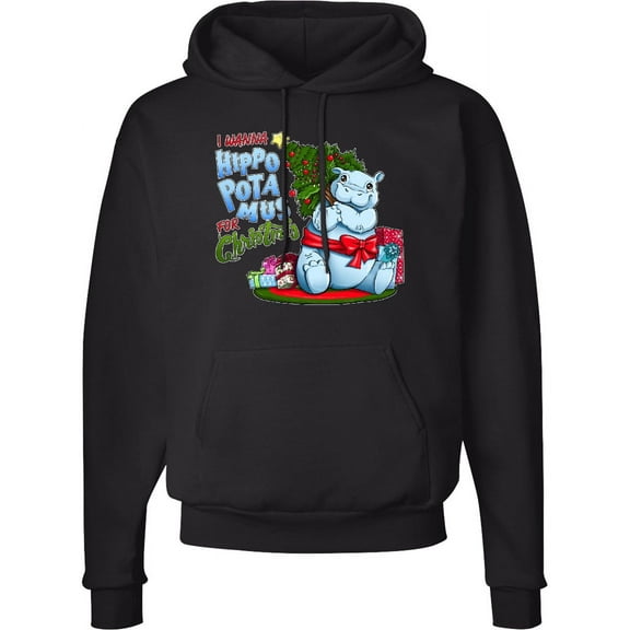 Inktastic I Wanna Hippopotamus for Christmas Cute Hippo Adult Hoodie Sweatshirt