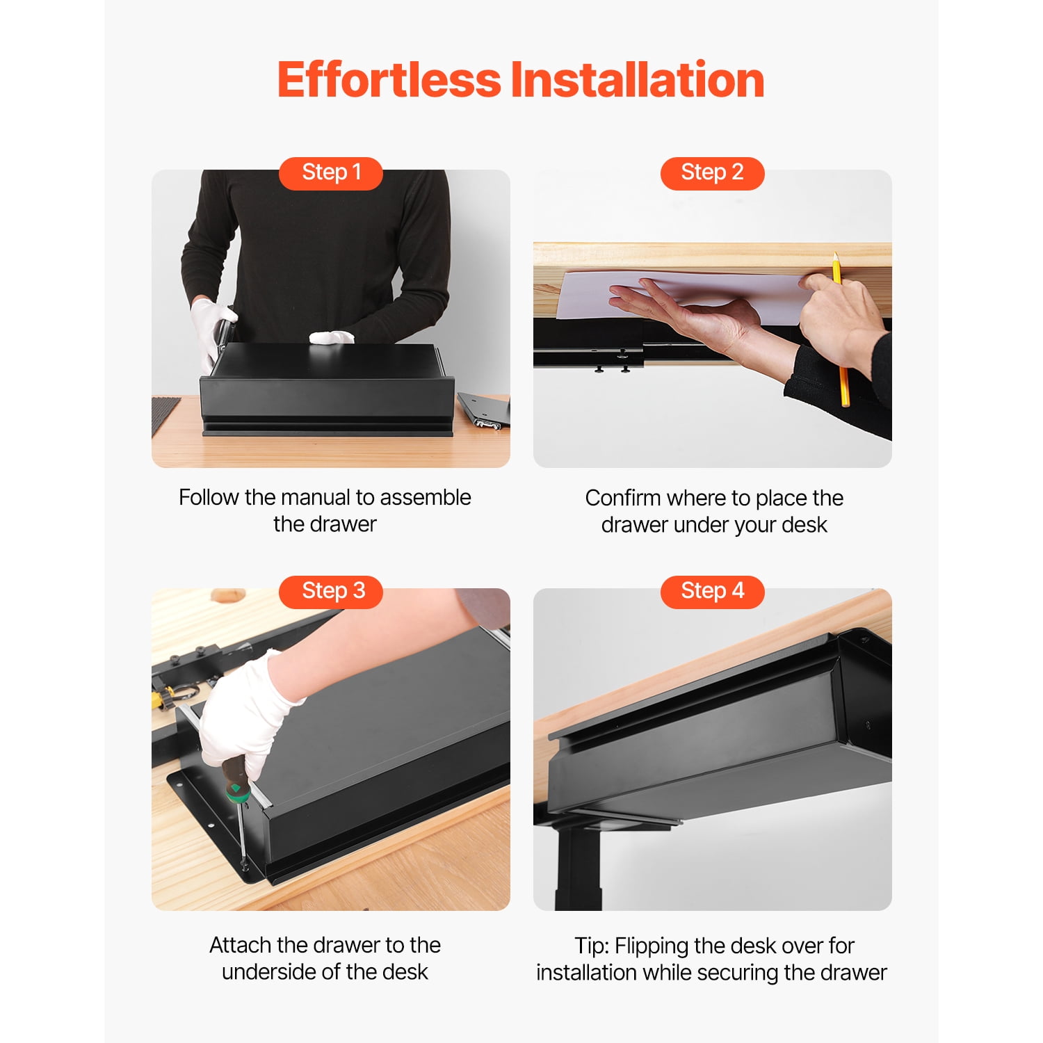 KFFKFF 16" Broad Under-Desk Drawer Glide, Under-Desk Fixated Slide-In Drawer Accessory, Concealed Tabletop Storage Solution, Under-Table Pen Holder for Home Office Sit-Stand Workspace, 17x9x4 in
