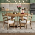 thumbnail image 2 of Extendable Round Dining Table Set, Mid Century Wooden Round Kitchen Table and 4 Upholstered Chairs, 5-Piece Dining Set Extendable Table with a 16-inch Leaf for Dining Room, Kitchen, Natural, 2 of 9