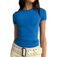 thumbnail image 4 of YDKZYMD Graphic Crop Tops for Women Slim Fitted Short Sleeve Teen Girls Tight Shirt Y2k Layering Crew Neck Cute Basic Tee Athletic Summer Trendy Tops Blue S, 4 of 5