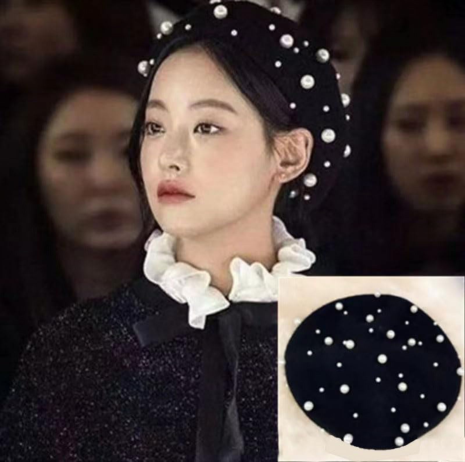 9379 Women Girls Beaded Pearl Rhinestone Wool French Beret Hat Winter Artist Women Girls Beaded Pearl Rhinestone Wool French Beret Hat  main image 2