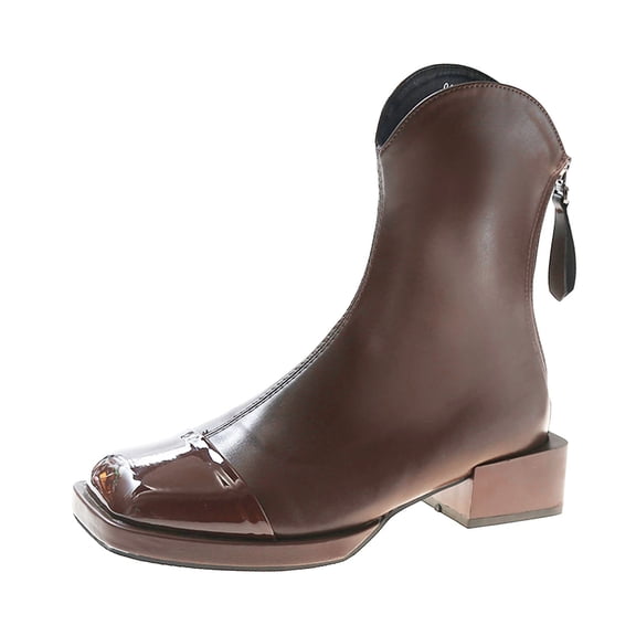 NOKIO Women's Squa𝗋e Toe B𝗈𝗈𝑡𝑠 Retro Che𝗅sea Booties with Back Zipper, S𝗅ip‑On L𝗈w Block Heel Booties Fashion Fall Winter Ladies Shoes for Daily Travel Business Work Shoes