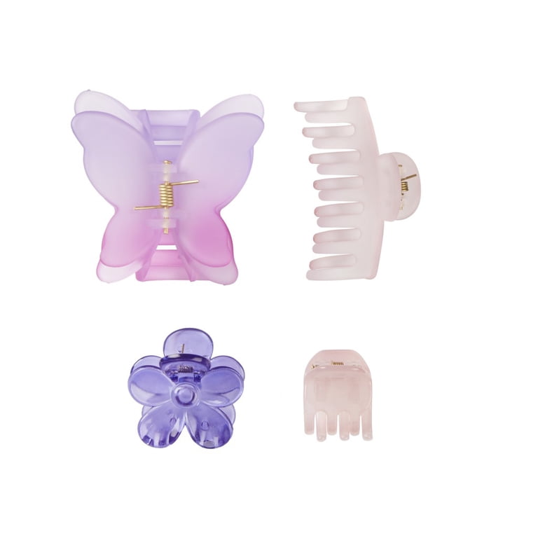 Scunci Kids Assorted Claw Clips, Pink, Purple and Blue, 4 Count
