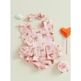 thumbnail image 3 of Suealasg Baby Girls Valentine's Day Clothes 3M 6M 12M 18M Fly Sleeve Bow/Heart Print A-line Romper Dress Headband Newborn Spring One Piece Clothes, 3 of 7