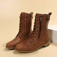 thumbnail image 6 of Wavsuf Hiking Boots for Women Wide with Fuzz Mid Calf Flat Round Toe Brown Shoes Size 38, 6 of 6