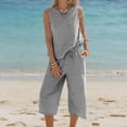 thumbnail image 2 of Lumtrix Womens Summer 2 Piece Outfits Striped Sleeveless Tank Top Wide Leg Capri with Pockets Pants Sets for Beach Vacation Black M, 2 of 7