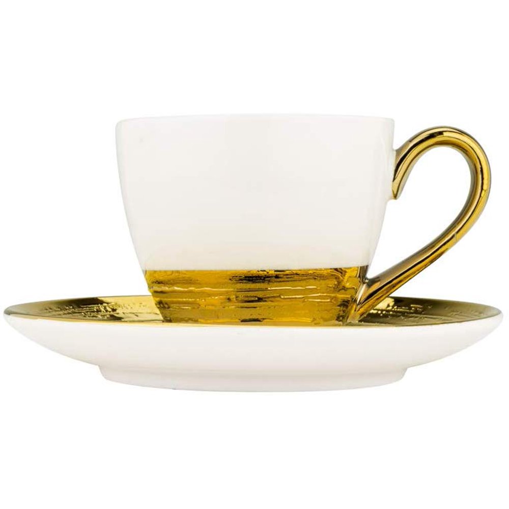 Yedi YCC731, 3 Oz White & Gold Espresso Cup with Saucer, Porcelain
