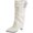 White Boots, variant on Pointed Toe Double Buckle Slouch Wedge Mid Calf Boots Women Leather Fashion Boots for Club Brown 38