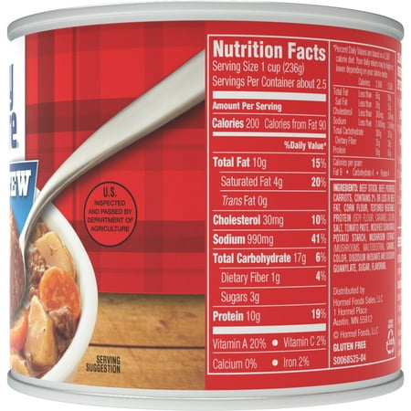 DINTY MOORE Beef Stew with Potatoes & Carrots, Shelf Stable, Serving per Container 2.5, 20 oz Steel Can