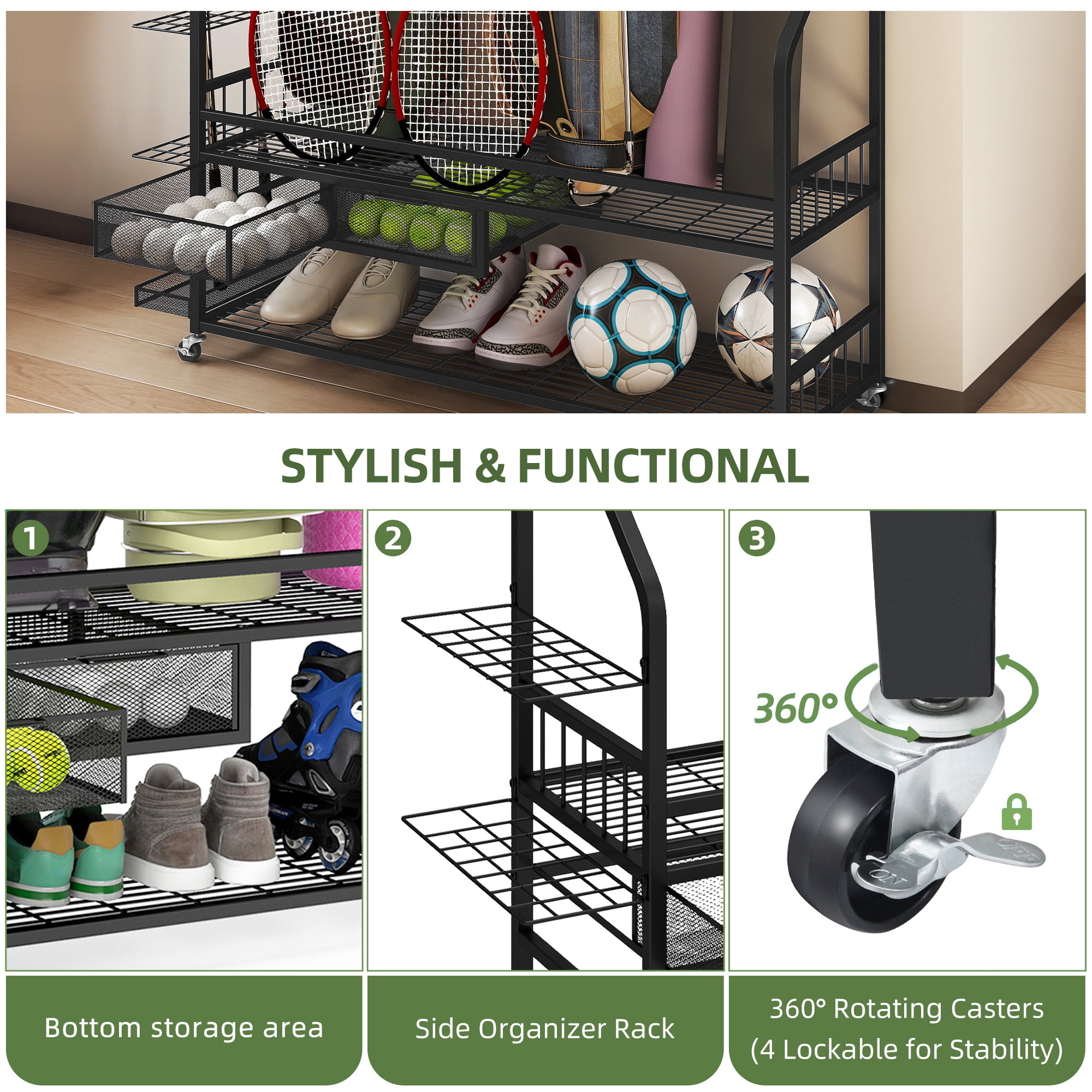Uforic 4-Bag Golf Storage Rack with Wheels and Lockable Drawers