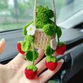 thumbnail image 3 of Car Plant Crochet Hanging Basket, Strawberry Pendant, Rearview Mirror Ornament Pendant Fluorescent Green, 3 of 8