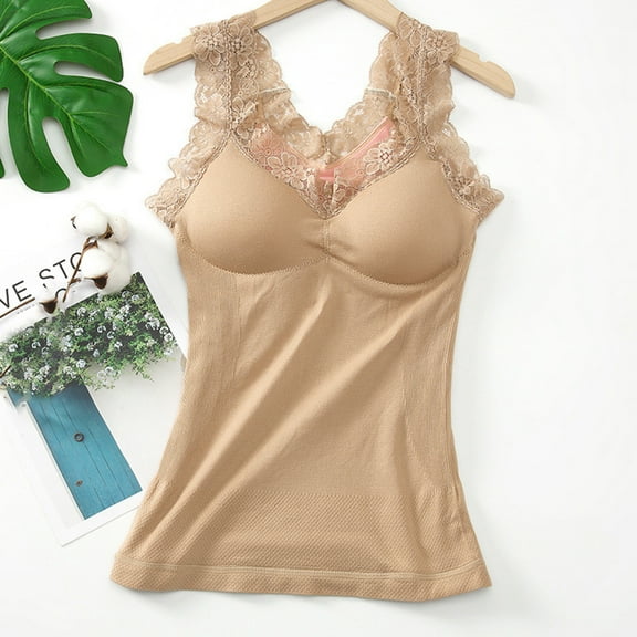 Wancir Womens Self-heating Lace Thermal Fleece Lined Underwear Tops Cami Tank Top Warm Base Layer Vest