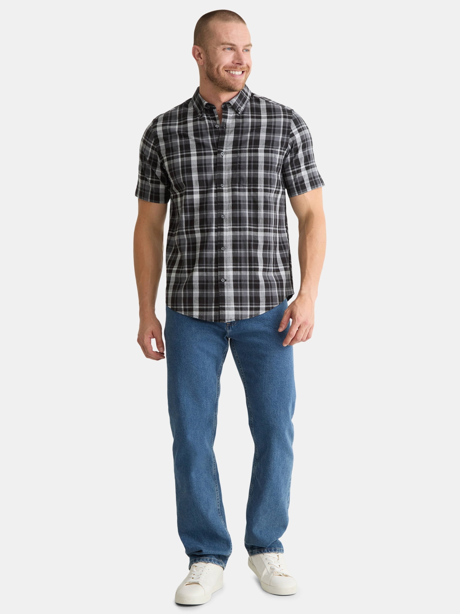 George Men's & Big Men's Classic Fit Short Sleeve Button-Up Poplin Shirt, Sizes S-3XL