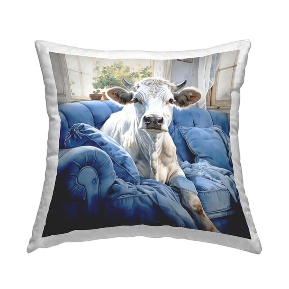 Stupell Industries Cattle on Blue Couch Decorative Printed Throw Pillow, 18 x 18