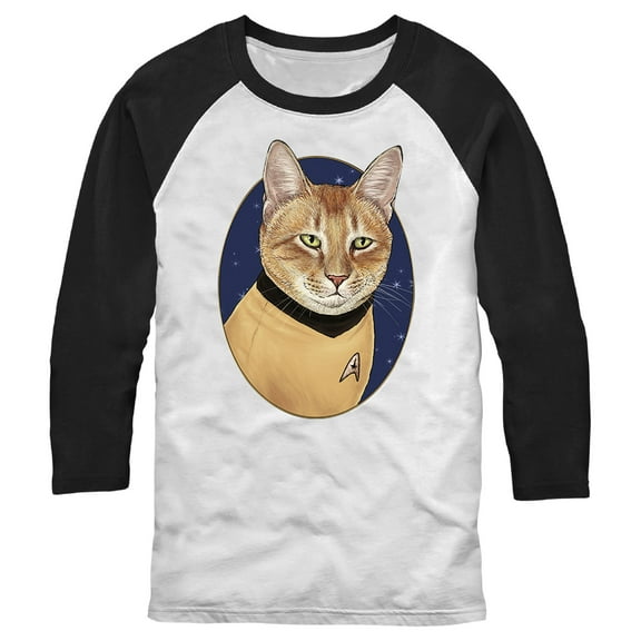 Men's Star Trek: The Original Series Captain Kirk Cat  Baseball Graphic Tee White/Black Medium