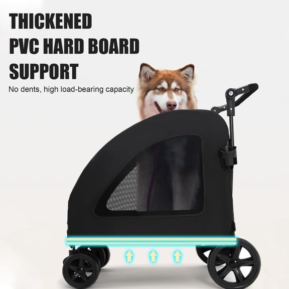 Foldable Dog Stroller for Large Pets, Reversible Handle Design, Portable Outdoor Travel Cart for Cats and Dogs(Black)