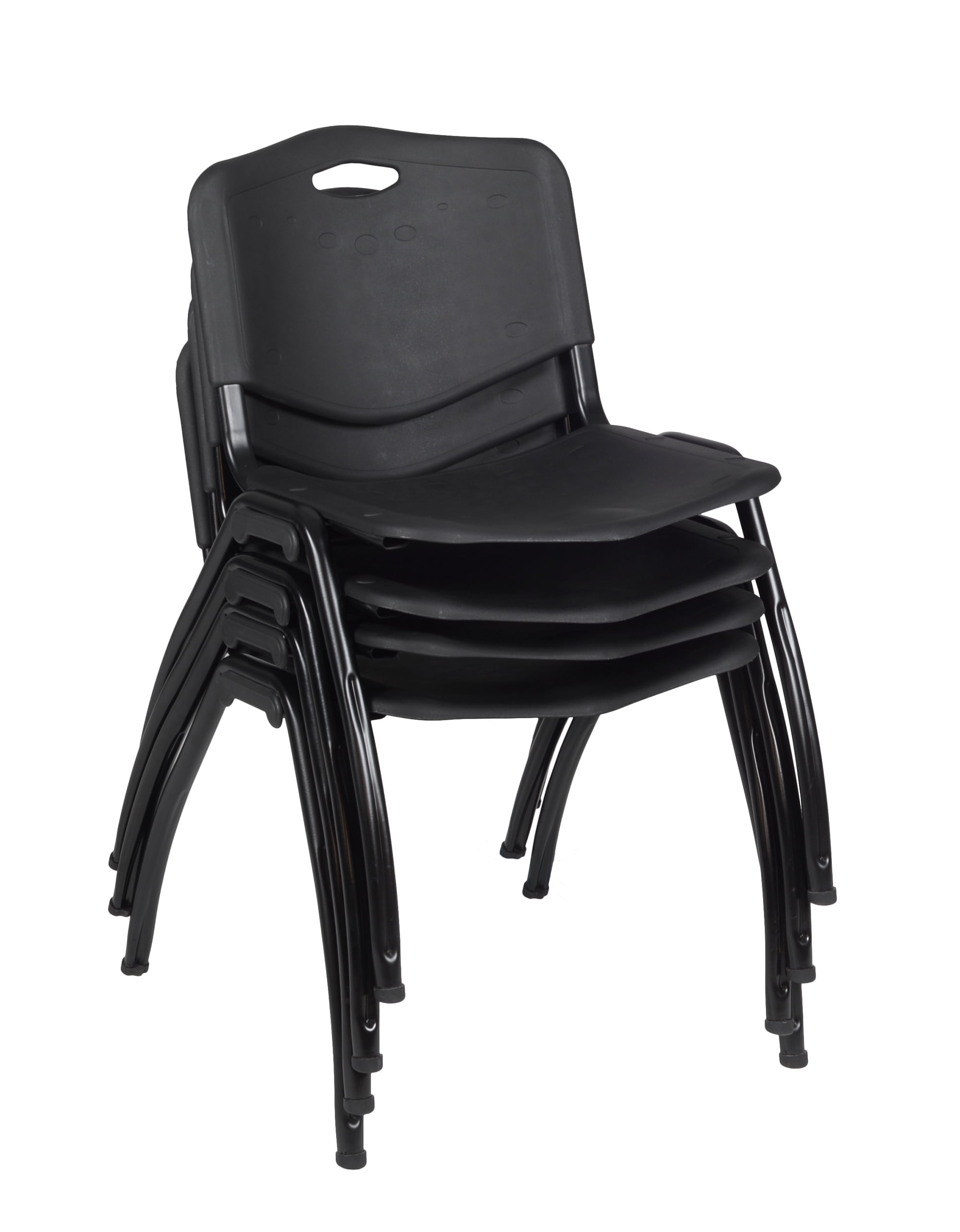 Regency Cain 36 in. Round X-Base Breakroom Table- Cherry & 4 M Stack Chairs- Black
