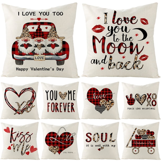 XWQ Caja de almohada de San Valentín romántica cómoda táctil Plaid 45x45cm Lino Valentín Amor de la funda de almohada decorativa para sofá cama de sofá cama XWQ 715087849