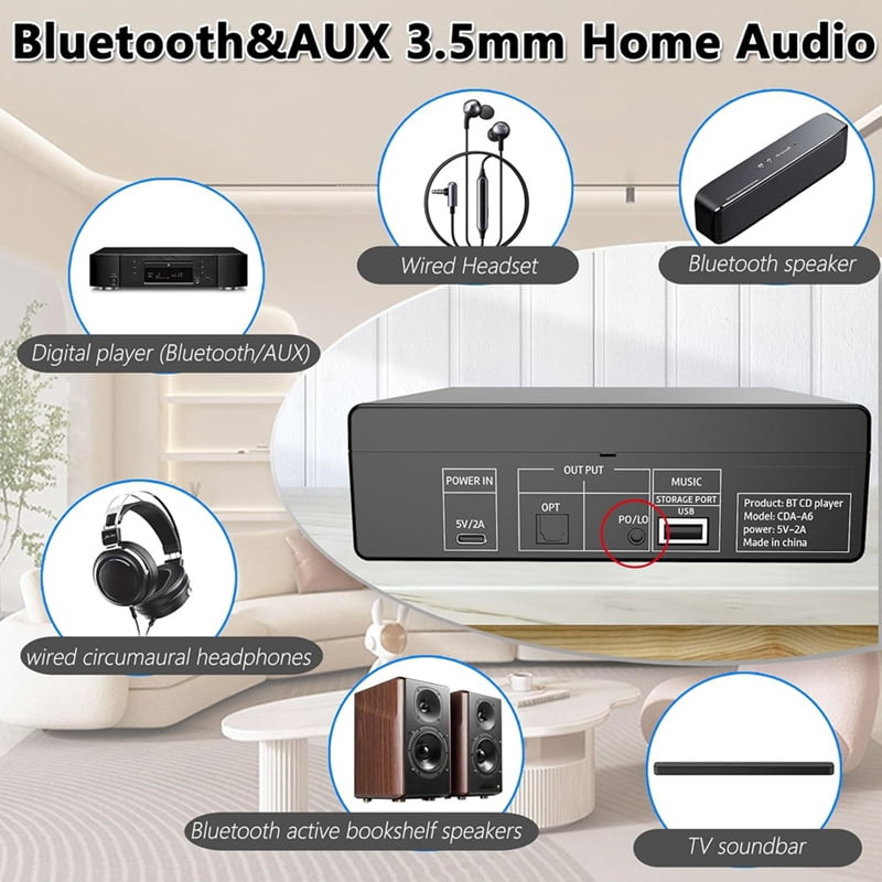 HiFi CD Player for Home,CD Ripper,Bluetooth Car CD Player with USB Ripping, Rip CD to USB, External High-Fidelity Player