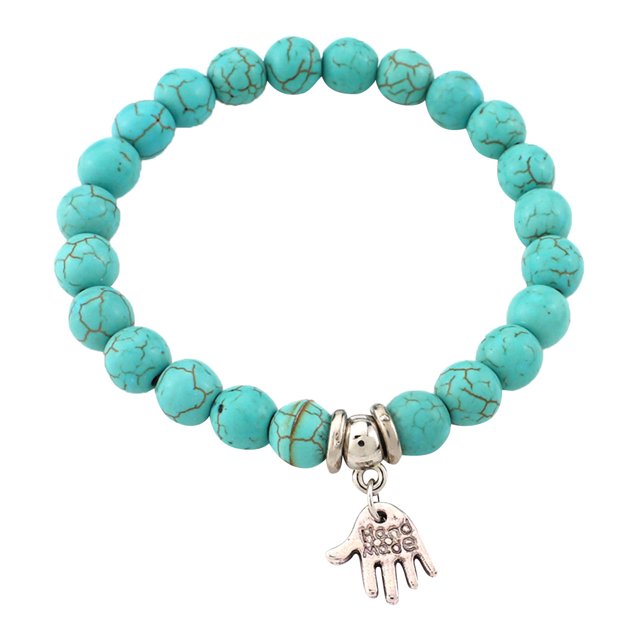 Moda Turquesa Mano Cadena Bohemia Turquesa Pulsera de cuentas