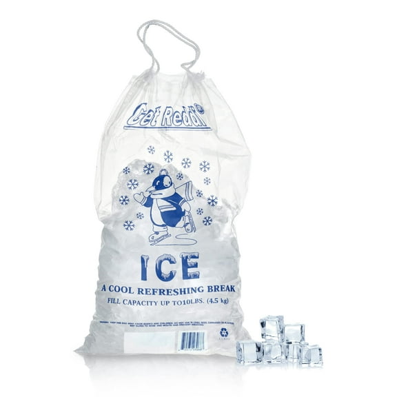 Pack of 500 Drawstring Ice Bags 12 x 20. Heavy Duty Printed Bags 12x20. BPA Free Food Grade Safe 10 lbs Ice Bags. Cool Penguin Design