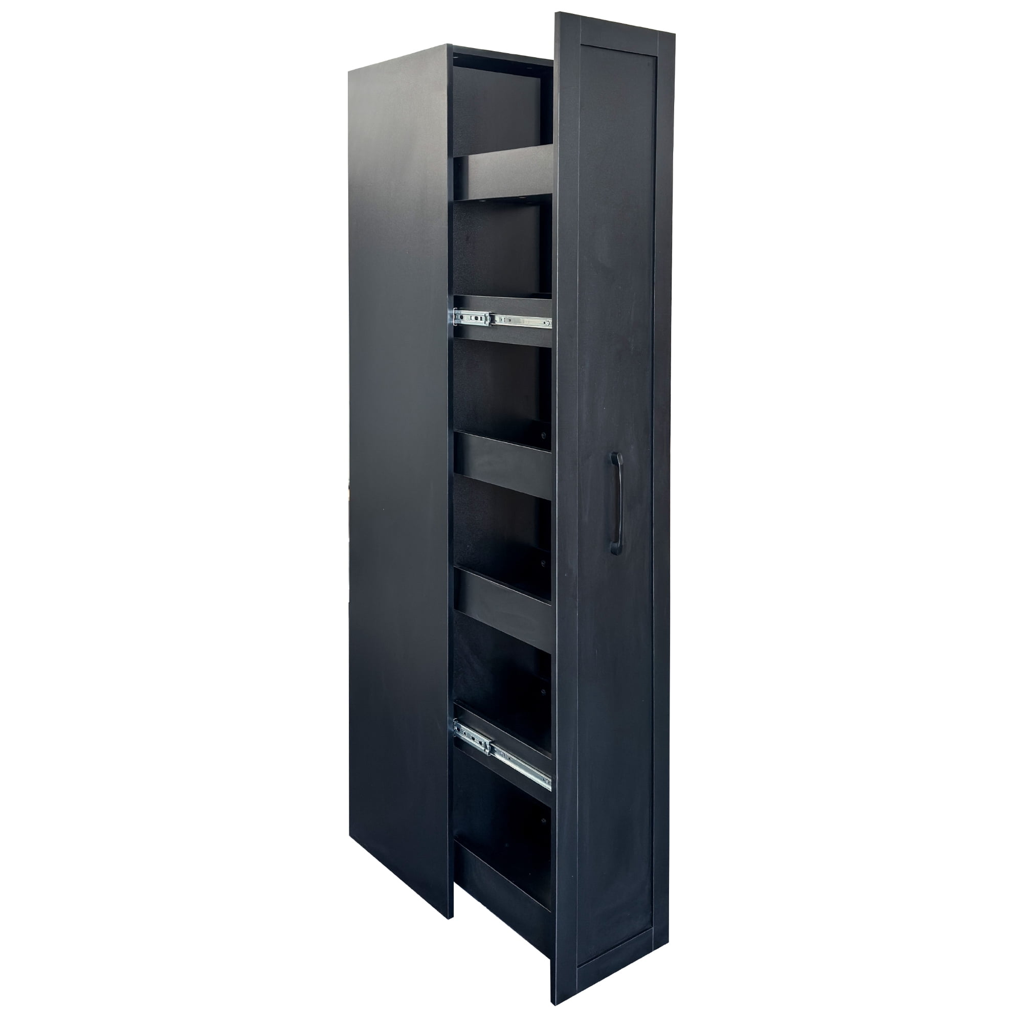 Leumius Narrow Storage Cabinet with Handle & Wheels, Wood Spice Rack Next to Fridge, Pantry Shelf for Kitchen Small Spaces Black
