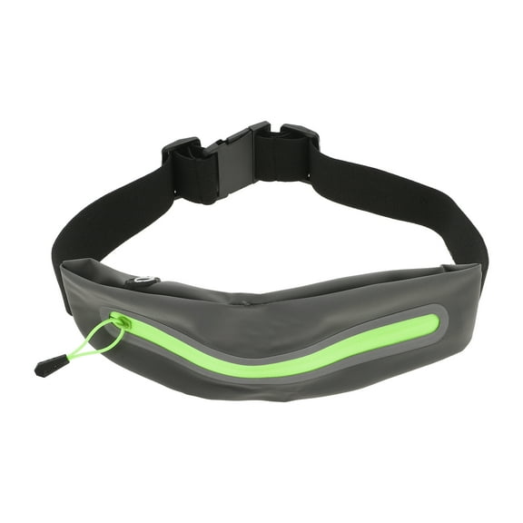 Unique Bargains 1 Pc Single Pocket Running Waist Pack for Hiking Gym Polyester Gray, Green