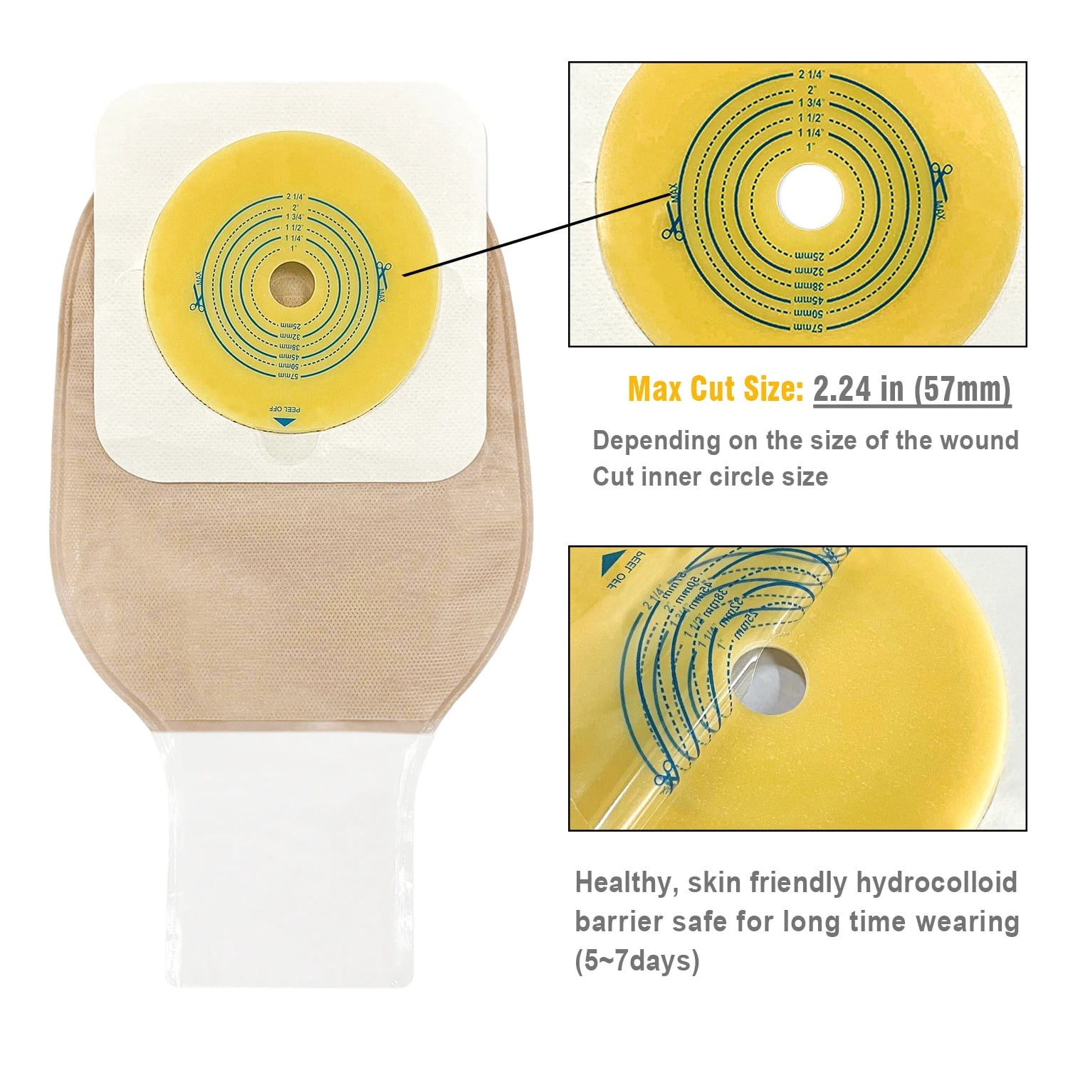 Ceeport 21 PCS Colostomy Bags Ostomy Supplies Clamp Drainable Pouches for Colostomy Ileostomy Stoma Care with Measure Card,Cut-to-Fit(15pcs Bags+6pcs Barriers)