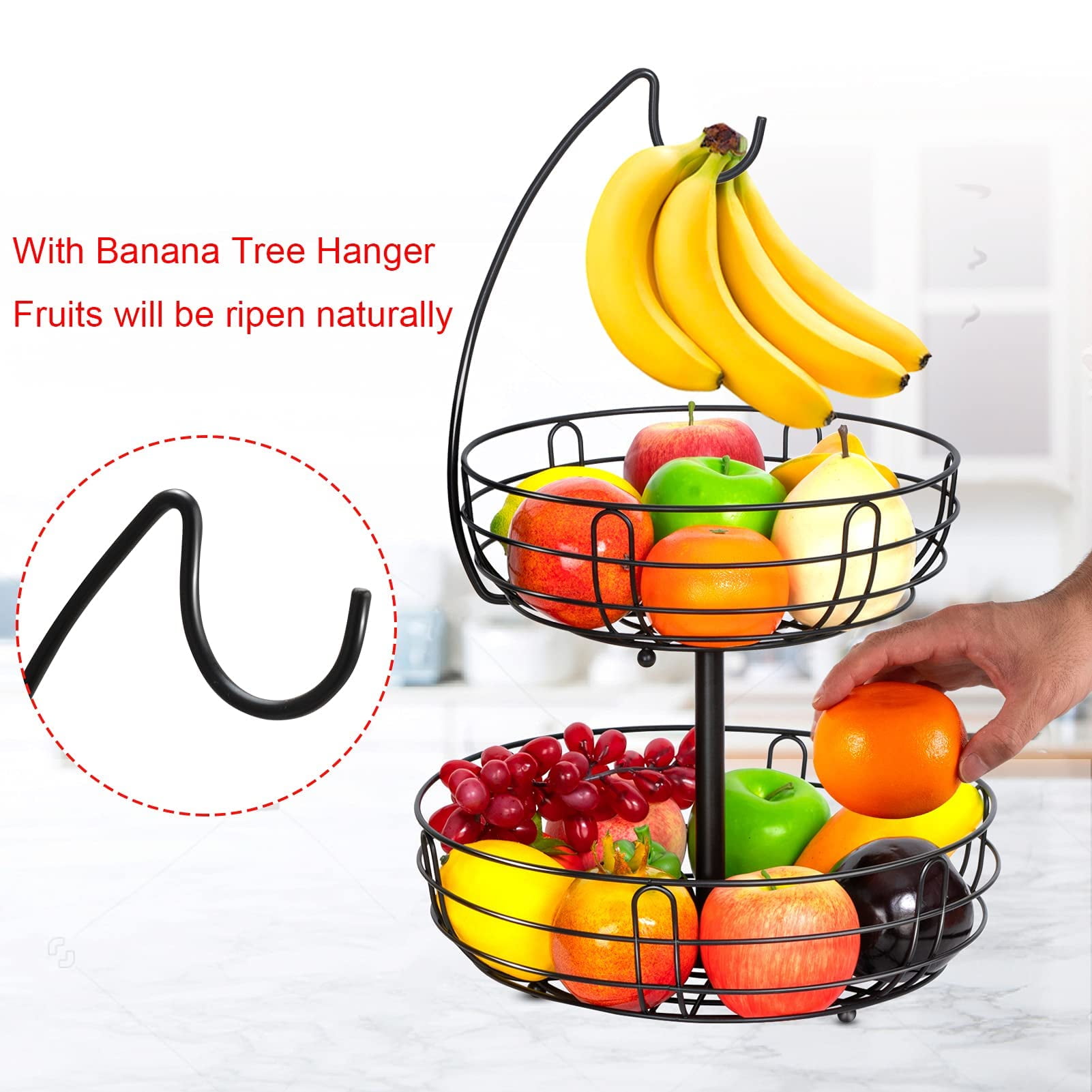 Spectrum Euro Small Fruit Tree & Basket, Produce Saver Banana Holder & Fruit  Bowl for Kitchen Counter & Dining Table, Black A18910 - The Home Depot