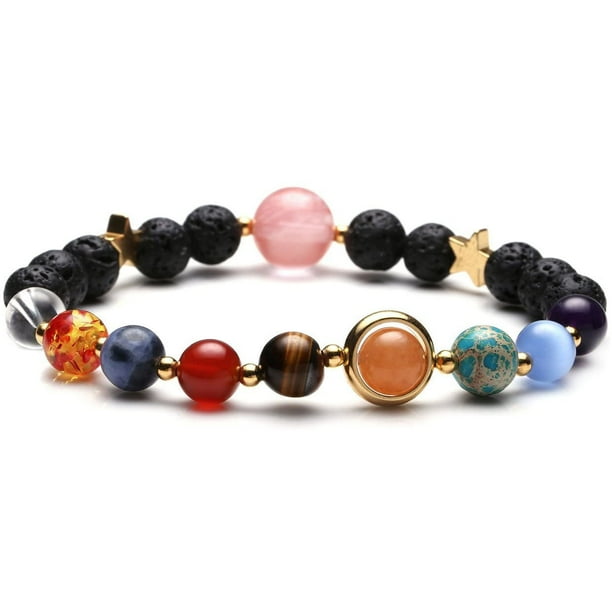 Pulsera con abalorio de cuentas de piedra para mujer, galaxia del universo, ocho planetas, nueve planetas en el Sistema Solar, pulseras de estrellas guardianas