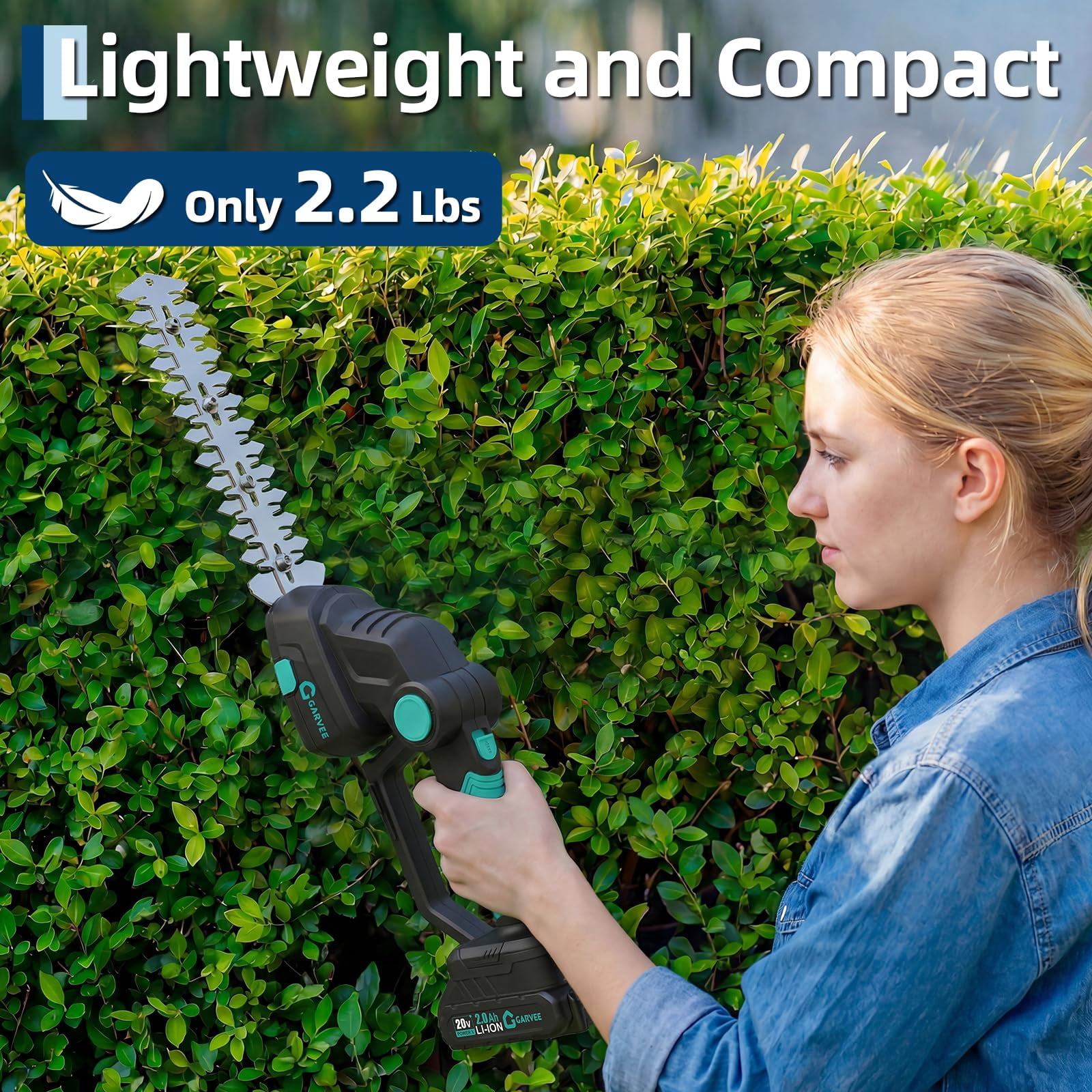 Cordless Hedge Trimmer with Battery - Grass Shear & Shrubbery Trimmer - 2 in 1 Handheld 20V Electric Grass Trimmer Hedge Shears Grass Cutter with 2 * 2.0Ah Batteries & Charge Base