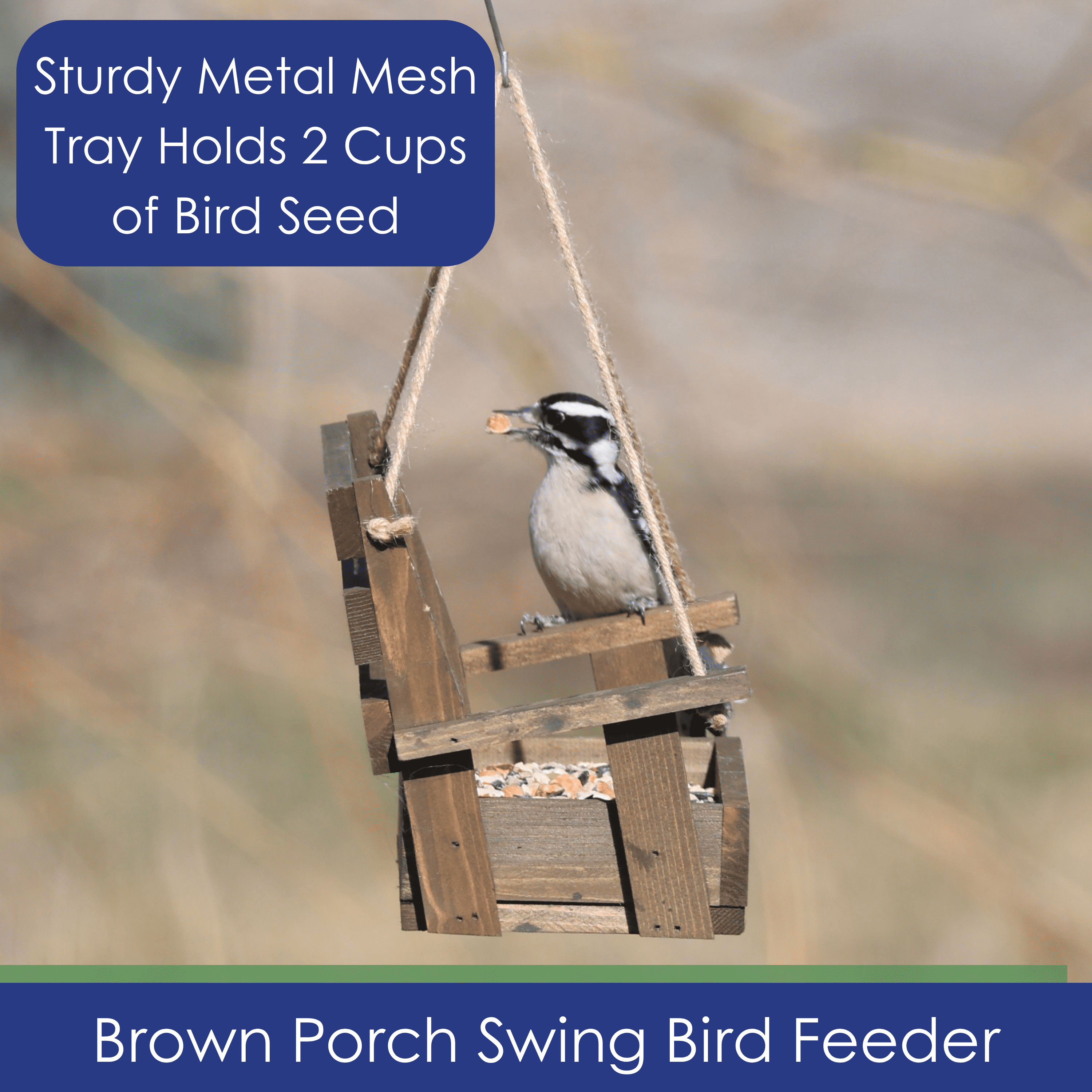 Backyard Essentials Porch Swing Bird Feeder Hanging Squirrel Feeder Brown