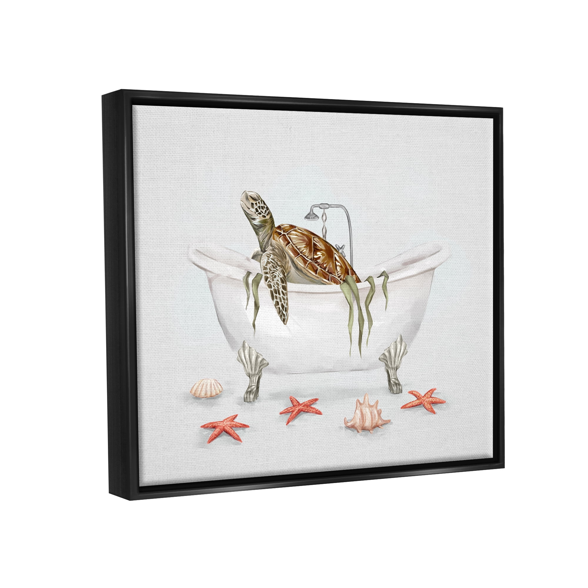 Stupell Nautical Turtle Bathtub Bathing Animals & Insects Painting Black Floater Framed Art Print Wall Art