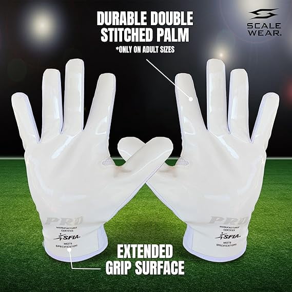 SFIA Football Receiver Gloves One Color - PRO Skull Stealth Grip Silicone Palms Adult Men Youth Sticky Boost Sports Game Battle