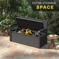 thumbnail image 2 of Bifanuo 70 Gallon Storage Bench Deck Box for Patio Furniture with Armrest Bench Outdoor Storage Water-Resistant Deck Box for Garden Tools,Pool Storage and Outdoor Cushions,Black, 2 of 7