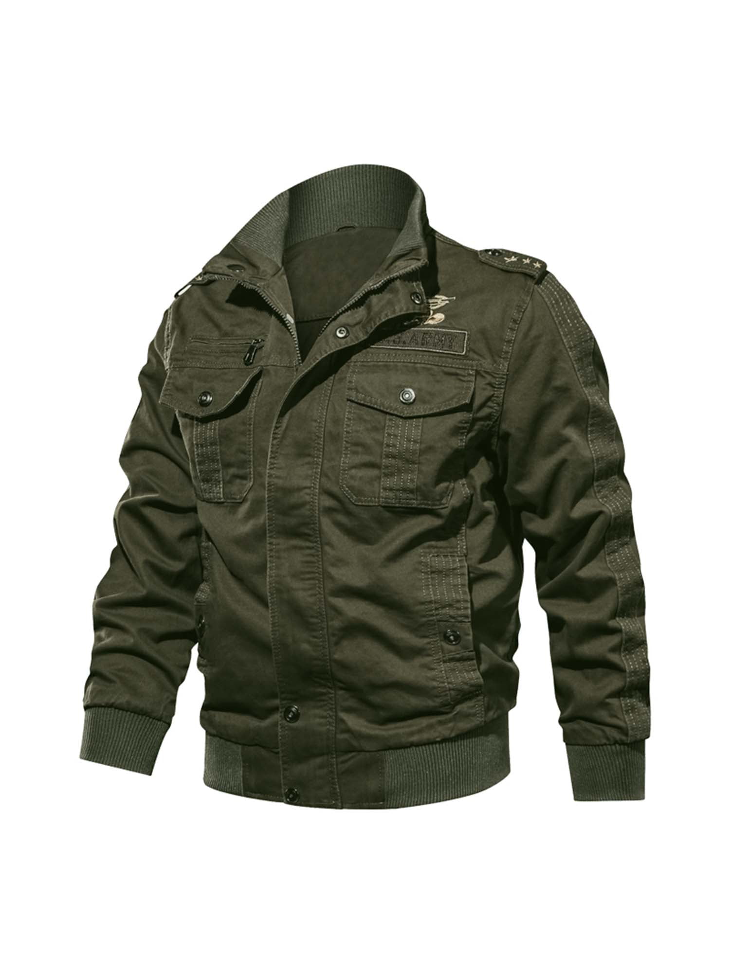 Men's Cotton Lightweight Multi Pockets Zip Front Stand Collar Military  Jackets Windbreaker