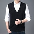 thumbnail image 4 of JTieacloth Slim Fit Sweater Vest Male Autumn And Winter Single Buckle Sweater Vest Vest V Neck Pure Color Wool Collarless Shirt Combined Body Type Non Hooded Pocket Vest Sweater Vest(Black), 4 of 5