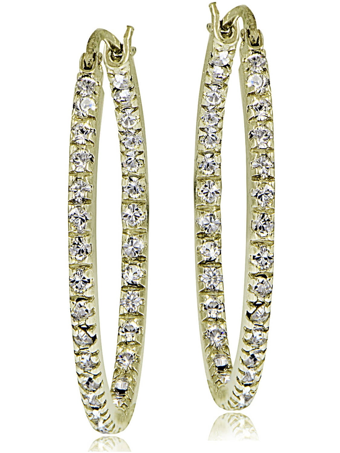 CZ 14kt Yellow Gold over Sterling Silver Hoop Earrings