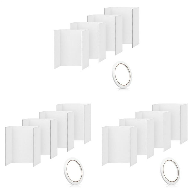12Pcs Trifold Poster Board,21.5x14 Inches Small White Poster Board Comes with Sticky Accessories,Corrugated Presentation