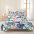 thumbnail image 3 of Twin XL Quilt Set 68''x98'', Coastal Beach Lightweight Summer Bedspread Coverlet Set with 2 Pillow Shams, Watercolor Nautical Starfish Shell Breathable All Season Quilt Bedding for Dorm/Guest Room, 3 of 9