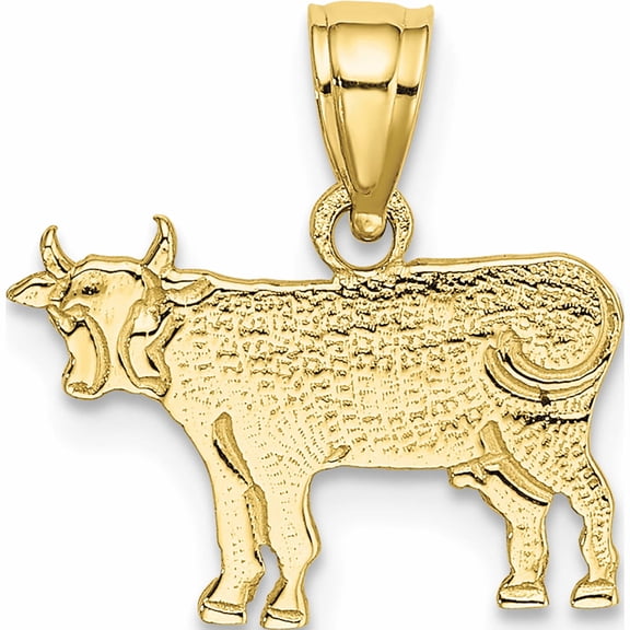10K Yellow Gold Flat And Engraved Cow Charm (12.55 X 14.6) Made In United States -Jewelry By Sweet Pea