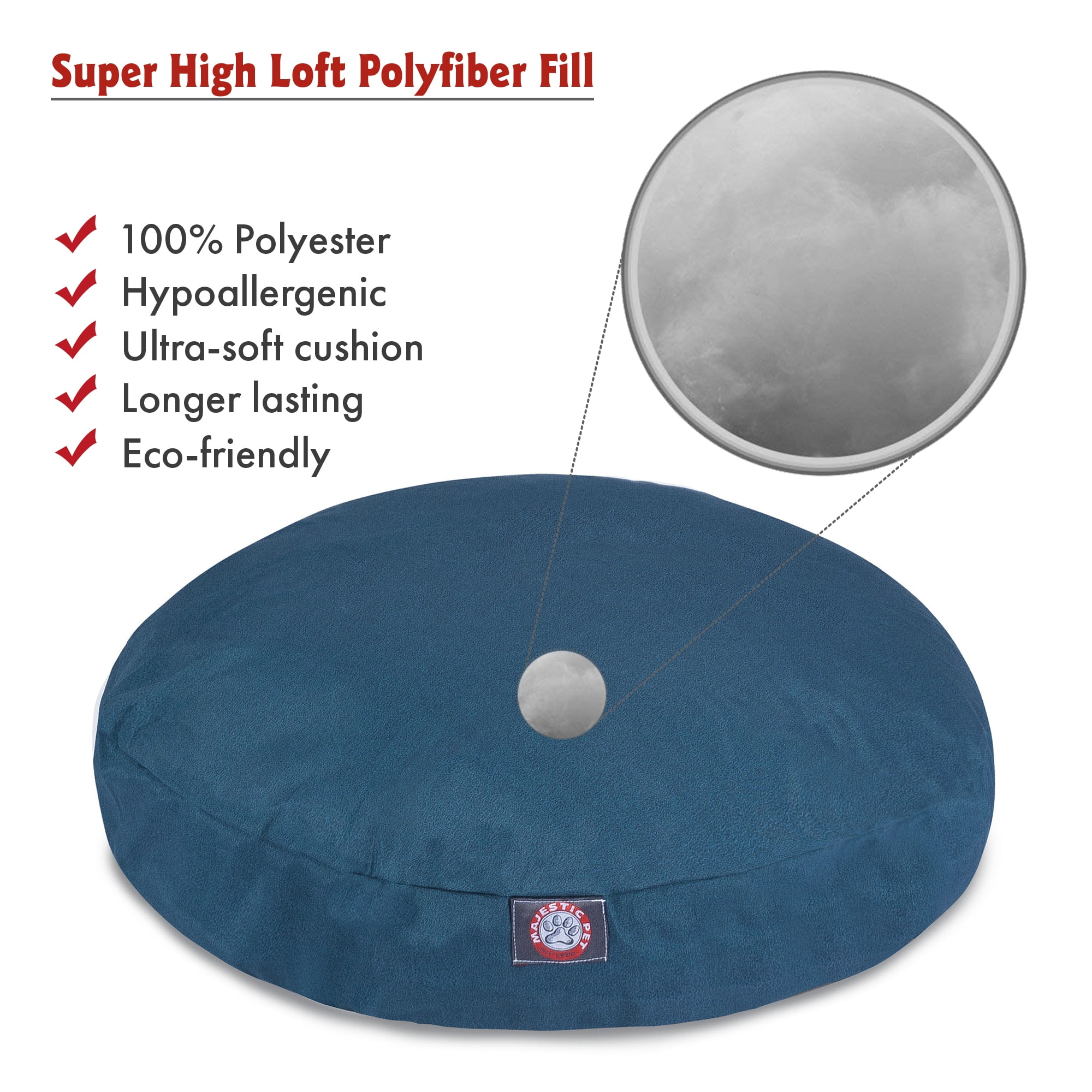 Majestic Pet Solid Round Dog Bed Treated Polyester Removable Cover Navy Blue Large 42 x 42 x 5