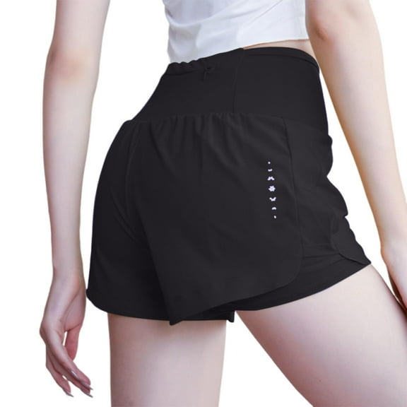 Women’s 2 in 1 Running Shorts Summer Gym Workout Athletic Gym Yoga Shorts Liner Jogging Pants Sports Quick Dry Training Joggers with Pockets Black L