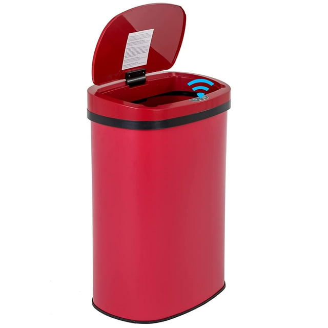 FDW Poubelle Automatique 50 L (13 Gallons) avec Capteur, Couvercle, en Acier Inoxydable, Rouge, Idéale pour la Cuisine, le Bureau Ou la Chambre.