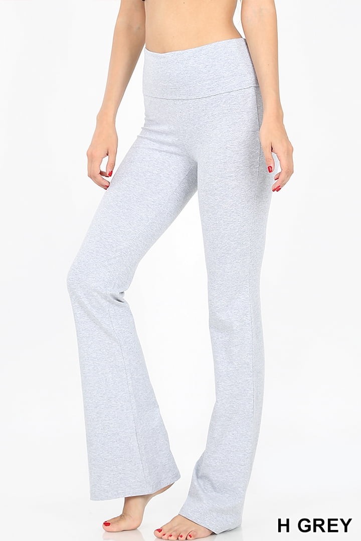 Premium Cotton Fold-Over Yoga Flare Pants Everyday Leggings Stretchy ...