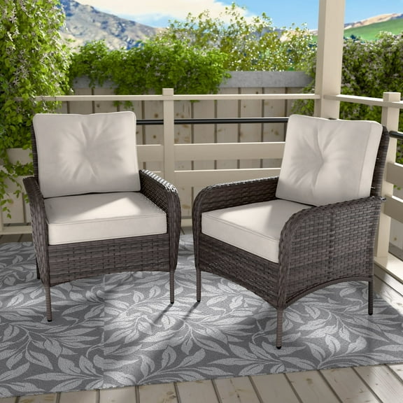 INTER HUT Outdoor Wicker Dining Chair with Cushions(Set of 2)