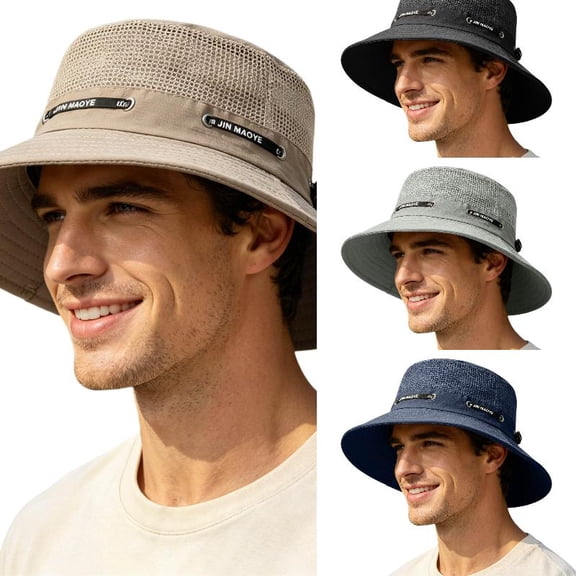 AJGRHE Sun Hat for Men Breathable Mesh Wide Brim Bucket Hat for Outdoor Sun Hiking Camping Summer Travel Fishing Gardening Beach Khaki A