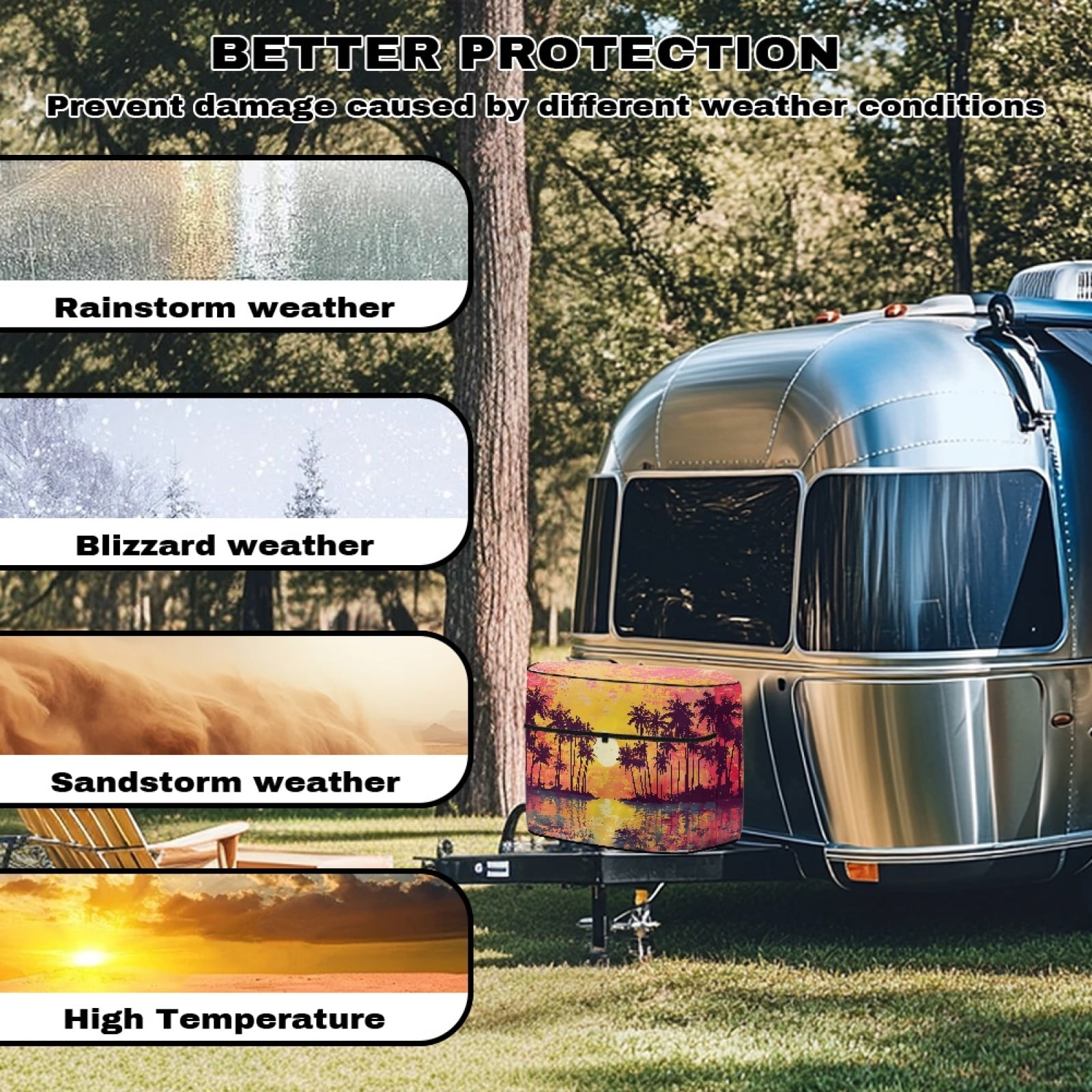 Yuyamidu Sunset Seaside RV Propane Tank Cover 20LB, Coconut Tree Camper Propane Tank Cover, Weather Resistant Sun Protection RV Trailer Travel Camper Accessories